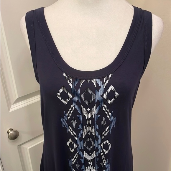 Karen Kane Navy Blue Midi Dress, Geometric Pattern, sleeveless, scoop neck NNT - Picture 2 of 13